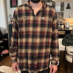 Carhartt Burgundy and Beige Plaid Shirt